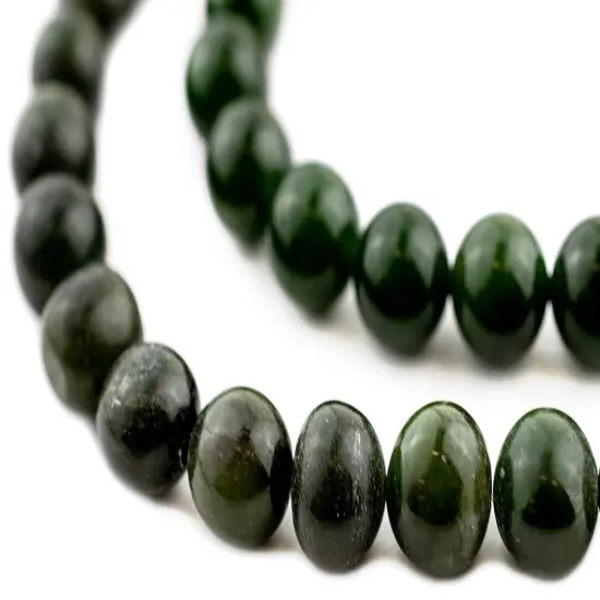 The Bead Chest Round Dark Green Nephrite Jade Beads 10mm Gemstone 16 Inch Strand {1}