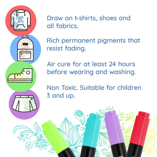 Super Markers 60 Unique Primary, Pastel, Neon Colors Dual Tip Fabric & T-Shirt Marker Set - Double-Ended Fabric Markers with Chisel Point and Fine Point Tips {5}