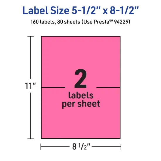 Avery Bright Pink Paper Labels, 5.5" x 8.5" Rectangle {5}