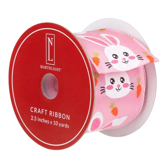 Northlight Easter Bunny Wired Spring Craft Ribbon - 2.5" x 10 Yards - Pink {6}