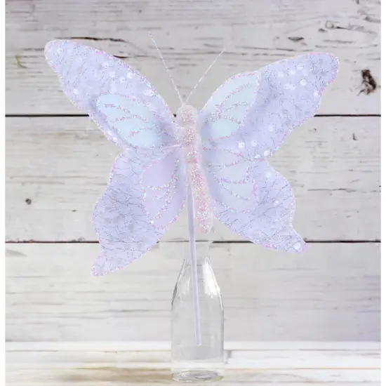 12" Iridescent Sequin Butterfly: White {3}