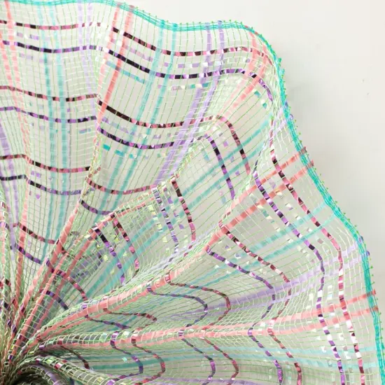 10" Vertical Foil Plaid Mesh Ribbon: Lime/Pink/Blue/Lavender {2}