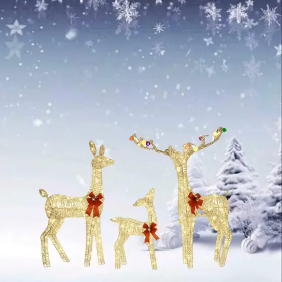 Glittering PVC Christmas Deer Set for Lawn and Garden Decorations 52"+46"+29" {5}