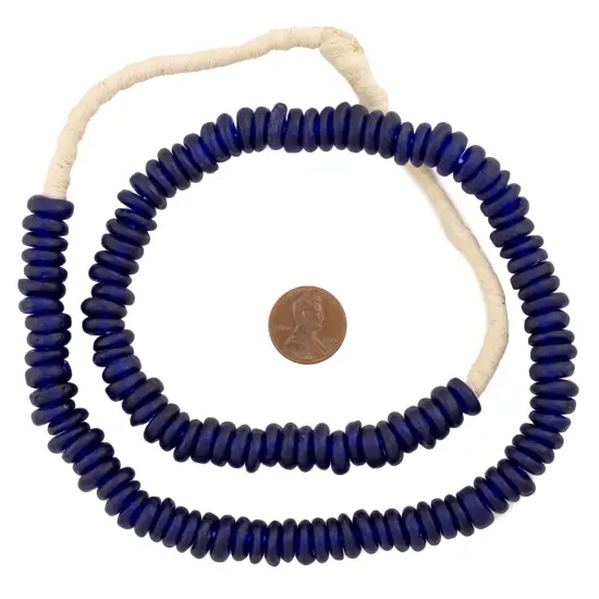 The Bead Chest African Disk Recycled Glass Beads - Full Strand of Eco-Friendly Ghanaian Rondelle Beads (Cobalt Blue) {2}