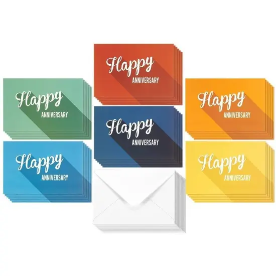 36 Pack Happy Anniversary Cards Bulk with Envelopes - Work, Wedding, Employee Appreciation Cards (Retro Design, Blank Inside, 4x6 In) Multicolor {6}
