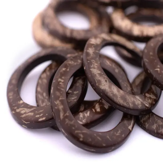 The Bead Chest Natural Coconut Shell Ring Pendants 35mm, Set of 20 Brown Wood Large Hole {3}