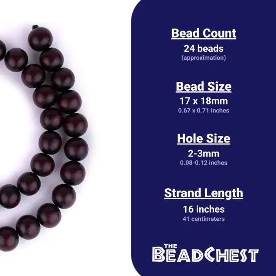The Bead Chest Natural 18mm Wooden Beads in Brown - Dark for Jewelry Making &ndash; Round Loose Wood Spacer Beads I Approximately 24 Beads {4}
