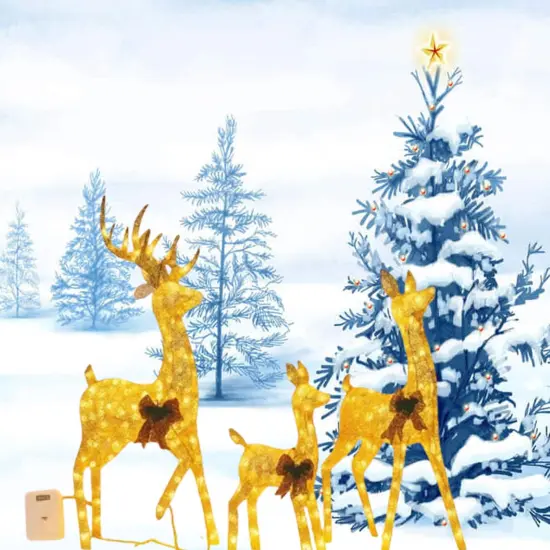 Champagne Cotton Thread Set of Three Deer 60", 48" & 32" Holiday Decor {3}