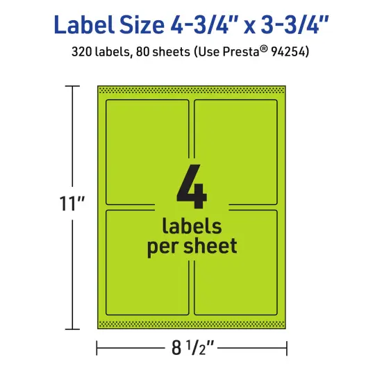 Avery Bright Green Paper Labels, 4.75" x 3.75" Rectangle {5}