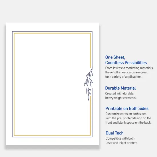 Avery Printable Full-Sheet Cardstock, Gold & Navy Border with Florals, 8.5" x 11", Matte White Full-Sheet Cardstock, Laser/Inkjet, 10ct, Great for Craft Cardstock Paper {3}