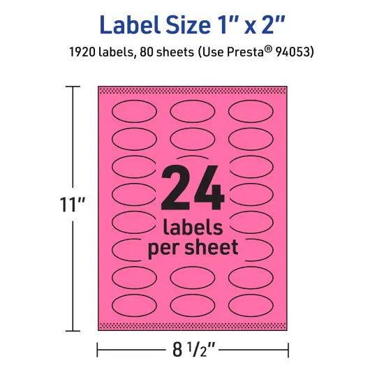 Avery Bright Pink Paper Labels, 1" x 2" Oval {5}
