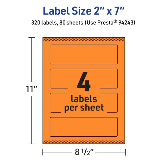Avery Bright Orange Paper Labels, 2" x 7" Rectangle {5}