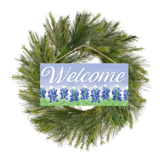 12" Wooden Sign: Welcome Bluebonnets Light Blue {3}