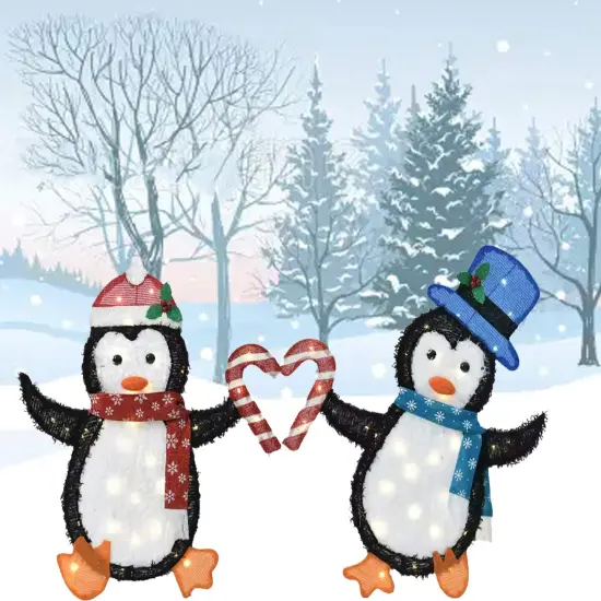 Set of Two Heart-Shaped Penguins Decorative Figurines Indoor Outdoor 30" & 32"H {5}