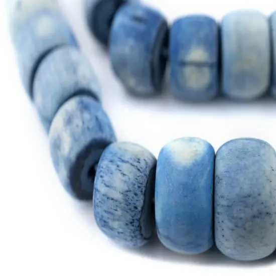 The Bead Chest Blue Cylindrical Bone Beads 18mm Nepal Cylinder 26 Inch Strand {1}