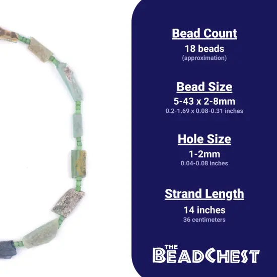 The Bead Chest Flat Roman Glass Tube Beads 5mm Afghanistan Green Unusual 14 Inch Strand {5}