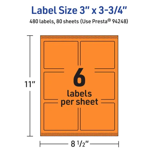 Avery Bright Orange Paper Labels, 3" x 3.75" Rectangle {5}