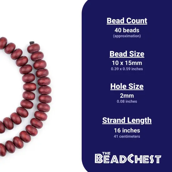The Bead Chest Cherry Red Abacus Natural Wood Beads (10x15mm): Organic Eco-Friendly Wooden Bead Strand for DIY Jewelry, Crafts, Necklace and Bracelet Making {4}