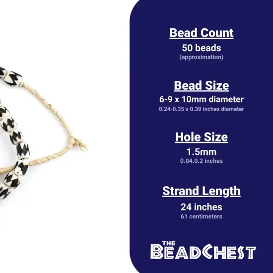 The Bead Chest Batik Bone Beads - Full Strand of Fair Trade African Beads (Small, Chevron Design) {4}