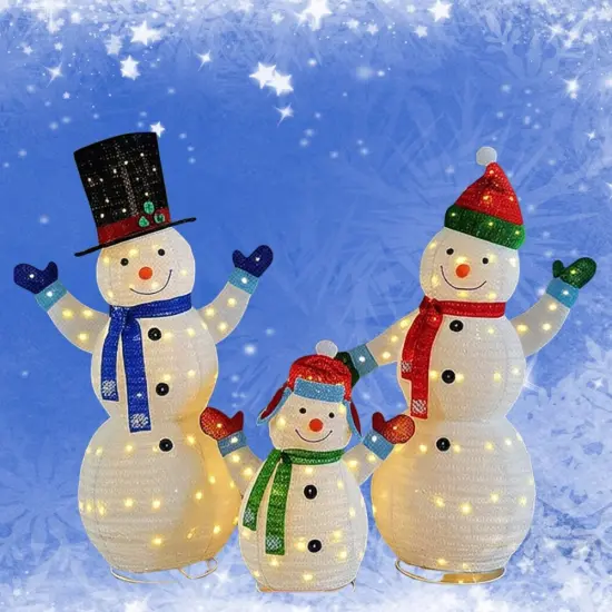 Enchanting White Plush Lantern Snowman Family Set for Holiday Decor 62" & 60" & 35"H {1}
