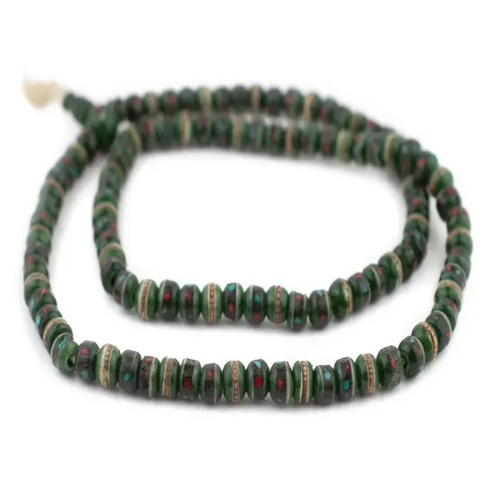 The Bead Chest Green Vintage Inlaid Bone Prayer Beads (8mm) {3}