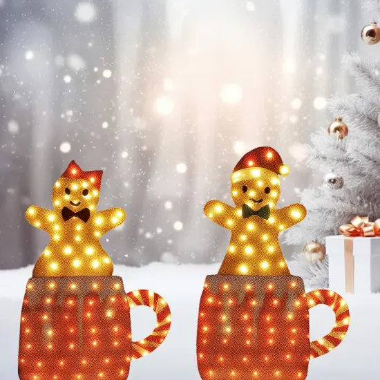 Festive Gingerbread Mug Duo Perfect for Holiday Table Centerpieces 40" & 42" Tall Set of Two {3}