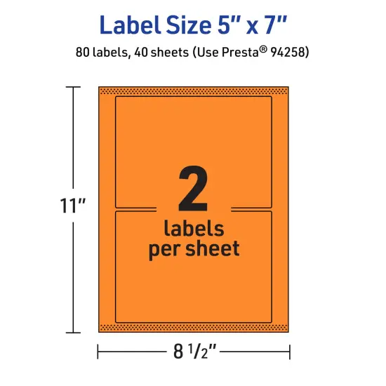 Avery Bright Orange Paper Labels, 5" x 7" Rectangle {5}