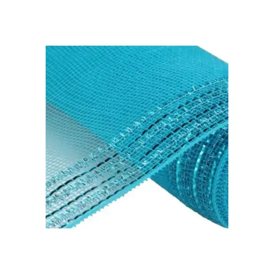 10.5" Border Stripe Tinsel Mesh Ribbon: Turquoise (10 Yards) {2}