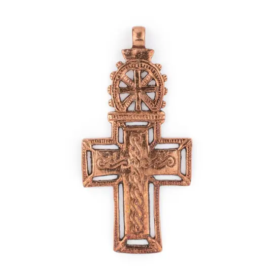 Bahir Dar Ethiopian Copper Cross Pendant (100x50mm): Authentic Ethiopian East African Design for Jewelry & Necklace Making {1}