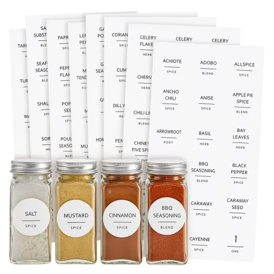 Talented Kitchen 144 Spice Labels Stickers, White Spice Jar Labels Preprinted for Spice Jar Lids, Seasoning Herbs Spice Rack Organization, Water Resistant, Black Minimalist (Round 1.5 In) {1}