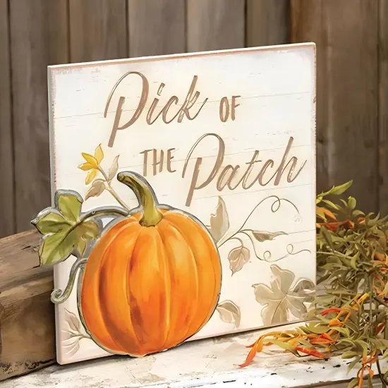 Multi-Color Wooden Pick of the Patch Wall Sign with Galvanized Pumpkin {2}