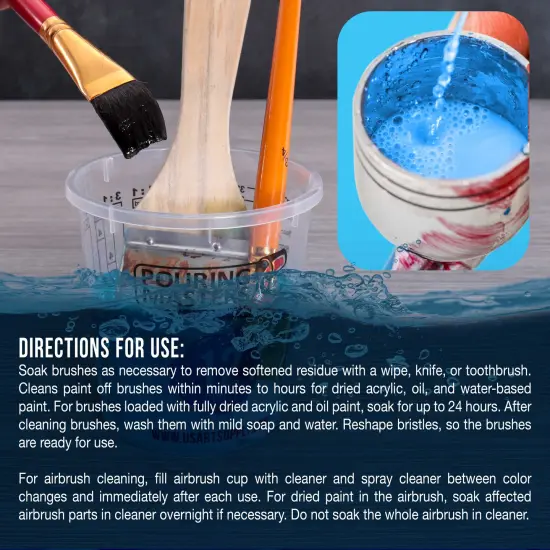 Airbrush Cleaner, 16-Ounce Pint Bottle - Fast Acting Cleaning Solution, Quickly Remove Water-Based Acrylic Paint, Watercolor, Makeup {6}