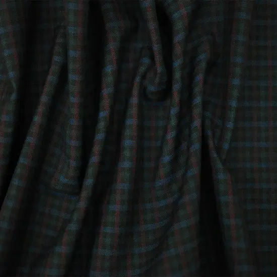 Maroon Brown-Black-Multi Poly-Wool Plaid Shirting Woven Fabric By the Yard {2}