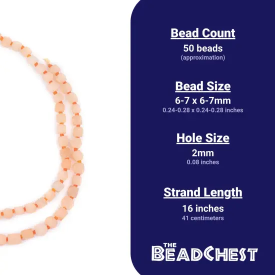 The Bead Chest Matte Natural Cornerless Cube Calcite Beads 7mm Afghanistan Orange Faceted Gemstone Large Hole 16 Inch Strand {5}