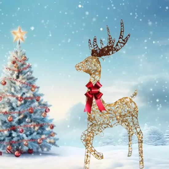 Light Up White Reindeer Sleigh Holiday Decoration with Weather Resistant LEDs 19.69 x 7.28 x 16.14 in {1}