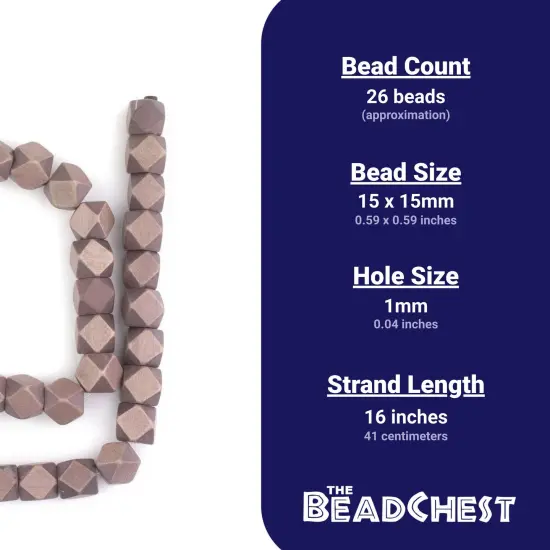 The Bead Chest Brown Cornerless Cube Wood Beads: 15mm Diamond Cut Natural Organic Beads for Jewelry Making {4}