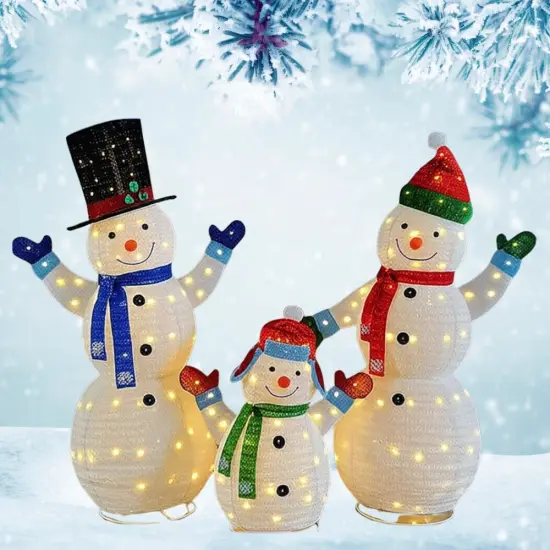 Adorable Plush Lantern Snowman Family Set with LED Holiday Lights 62" & 60" & 35"H {2}