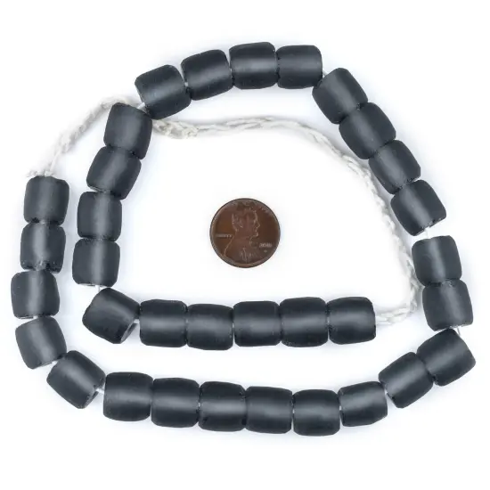 The Bead Chest Charcoal Grey Cylindrical Java Recycled Glass Beads (12mm) - Full Strand of Faceted Bottle Glass Beads | Approximately 33 Beads {2}