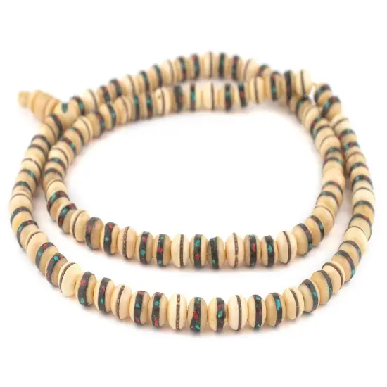 The Bead Chest Beige Inlaid Bone Mala Beads (10mm) {3}