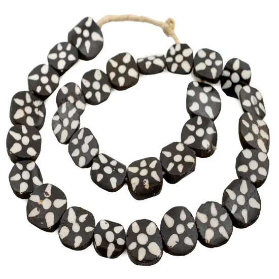 The Bead Chest Batik Bone Beads - Full Strand of Fair Trade African Beads (Circular, Sun Design) {3}