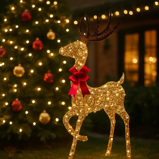 Christmas Outdoor Reindeer Decoration 48" Champagne Standing Deer with 105 LED Lights {1}