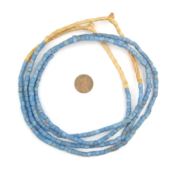 The Bead Chest Old Blue Bamiko Glass Beads 5mm Nigeria African Cylinder Large Hole 27 Inch Strand Handmade {2}