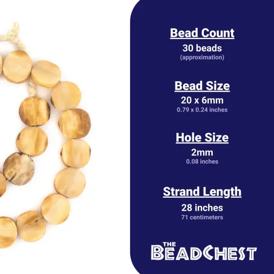 The Bead Chest Light Brown Bone Beads - Full Strand of Fair Trade African Beads (Circular, Light Brown) {4}