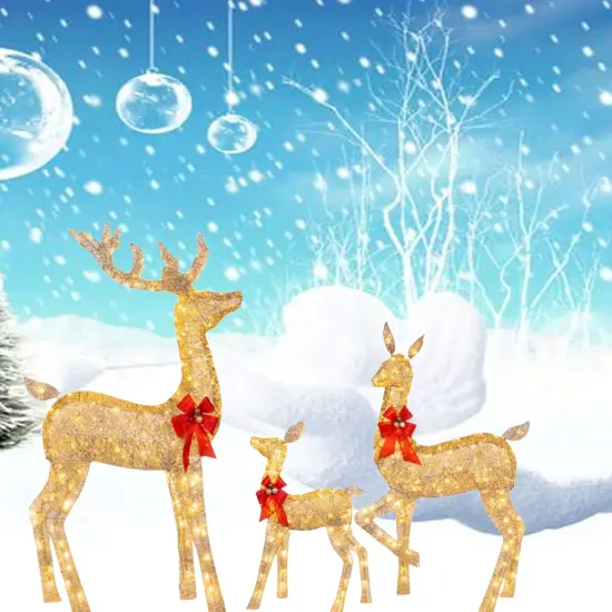 Oversized Twisted Rattan Deer Set in Champagne for Outdoor Christmas Decor 63" + 52" + 37" {5}