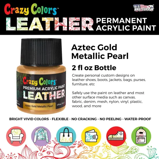 Aztec Gold Metallic Pearl Premium Acrylic Leather and Shoe Paint, 2 oz Bottle - Flexible, Crack, Scratch, Peel Resistant - Artist Create Custom Sneakers, Jackets, Bags, Purses {2}