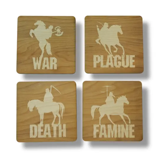 4 Horsemen Wood Coaster Set of four 4x4in Raw Wood {1}