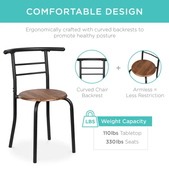 Best Choice Products 3-Piece Wood Dining Room Round Table & Chairs Set w/ Steel Frame, Built-In Wine Rack Black/Brown {4}