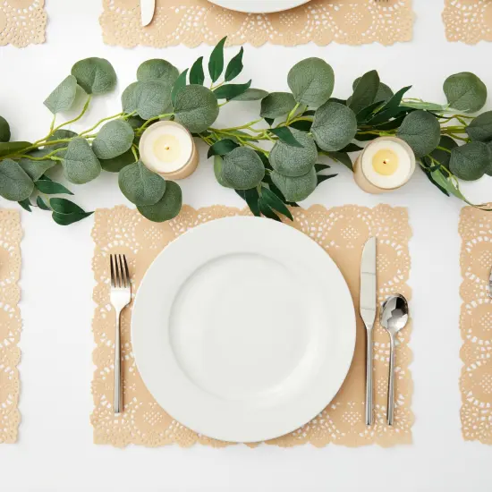 100-Pack Brown Rectangle Disposable Placemats - Fall Lace Paper Doilies for Wedding Table, Thanksgiving, Party (15.5x11.7 In) {2}
