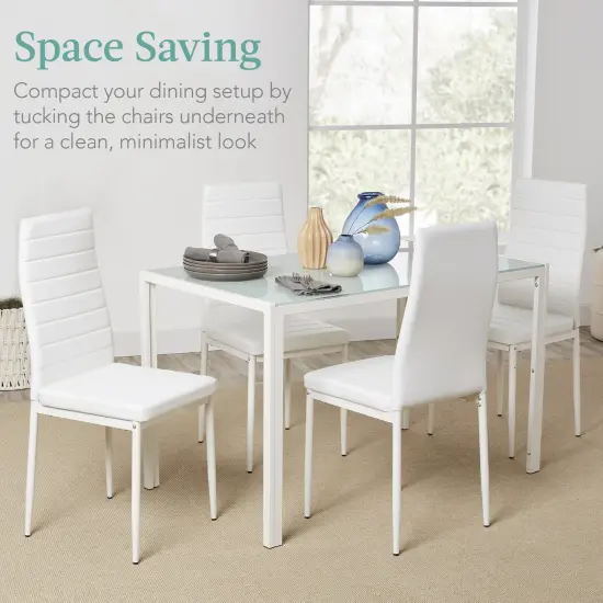 Best Choice Products 5-Piece Kitchen Dining Table Set w/ Glass Tabletop, 4 Faux Leather Chairs White {6}