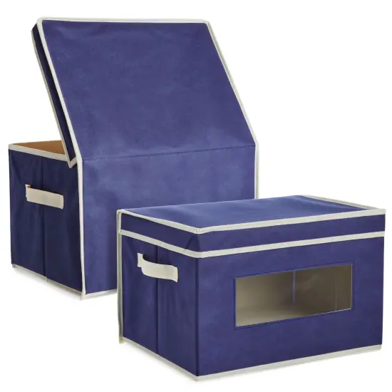 3 Pack Stackable Storage Bins With Lids, Handles, Foldable for Closet Organization (12 Inch, Navy Blue) {4}